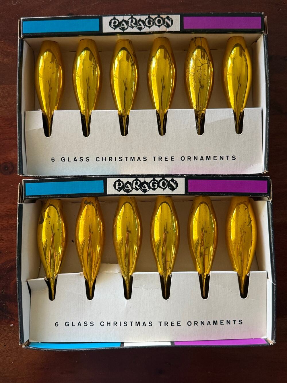 Vintage 2 boxes Paragon 12 Christmas ornaments teardrop gold icicle 5 in